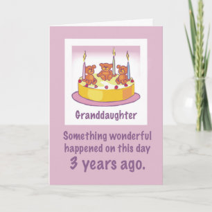 Carte Petite-fille 3e anniversaire Nounours bougies et