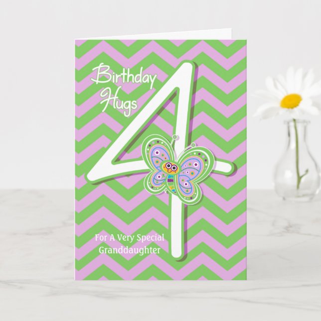 Carte Petite-fille 4e anniversaire papillon Hugs (Petite plante)