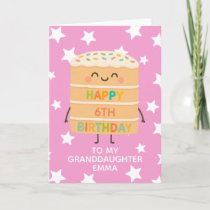 Carte Petite-fille 6e anniversaire Pink Cute Cake Custom