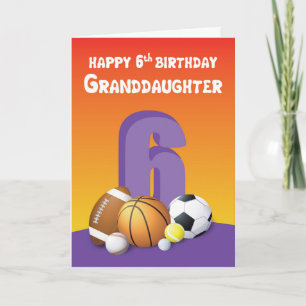 Carte Petite-fille 6e anniversaire Sports Balls