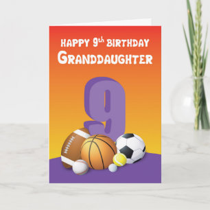 Carte Petite-fille 9e anniversaire Sports Balls
