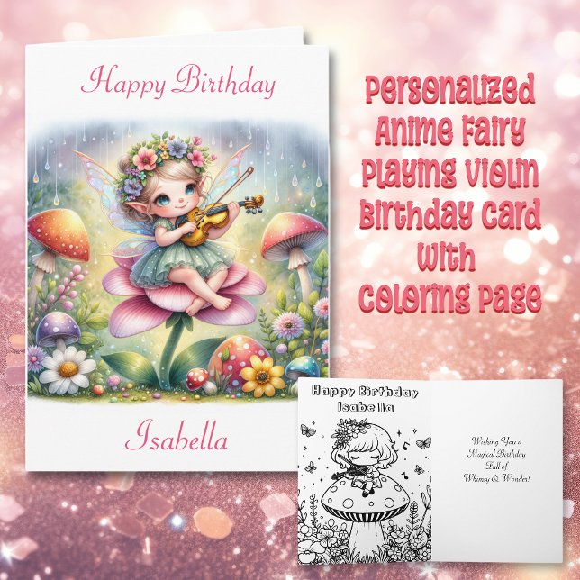 Carte Petite fille Anime avec violon sur champignon Anni (Créateur téléchargé)