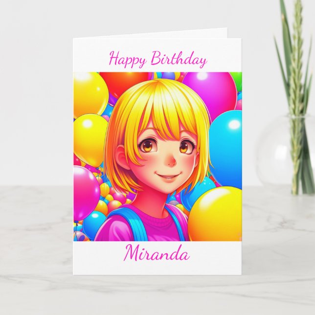 Carte Petite fille Anime Personnalisée Anniversaire (Devant)
