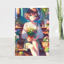 Petite fille Anime tenant un anniversaire Plante