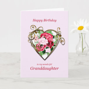 Carte Petite-fille Anniversaire Antique Peint Rose