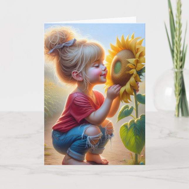 Carte Petite fille au tournesol (Devant)