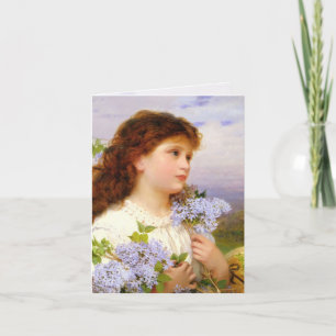 Carte Petite fille avec Bouquet Lilac Vintage vierge