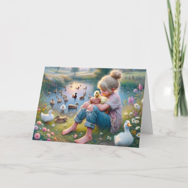 Carte Petite fille avec canards (Devant)