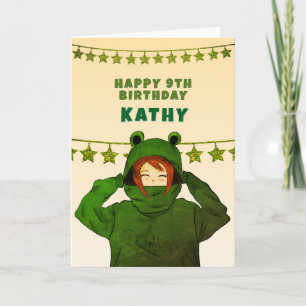 Carte Petite fille avec grenouille verte Hoody Dessin An