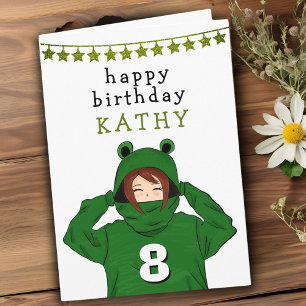 Carte Petite fille avec grenouille verte Hoody Dessin An