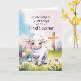 Carte Petite-fille bébé premier Pâques agneau religieux
