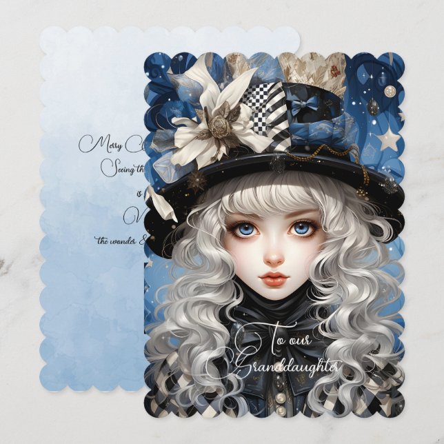 Carte Petite-fille Blonde Haired Fille voeux de Noël (Devant / Derrière)