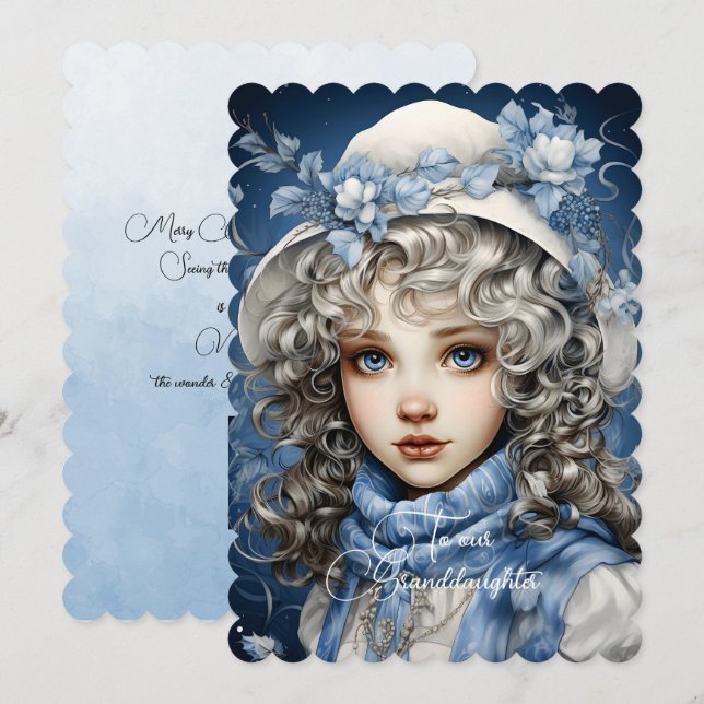 Carte Petite-fille Blonde Haired Fille voeux de Noël (Devant / Derrière)