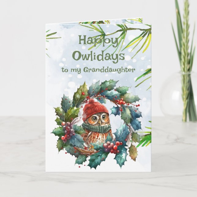 Carte Petite-fille Chouette de Noël Animal Faune Nature (Devant)