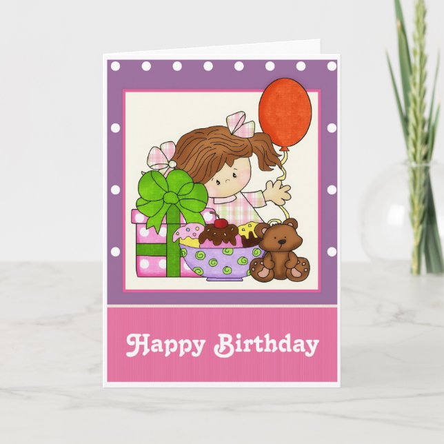 Carte Petite fille Crème de glace Personnaliser Annivers (Devant)