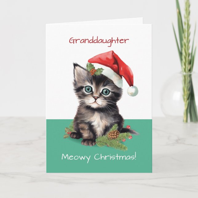Carte Petite-fille Cute Chat Meowy Noël (Devant)
