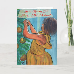 Carte Petite fille décorant le sapin de Noël
