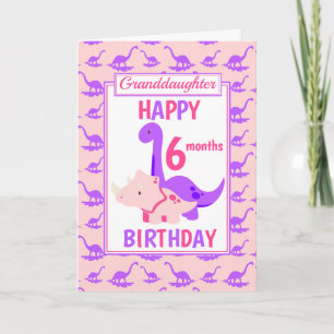 Carte Petite-fille Dinosaur 6 mois Anniversaire rose
