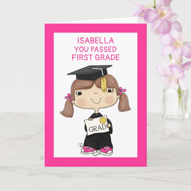Carte Petite fille diplômée Cheveux Brown (Orchidée)
