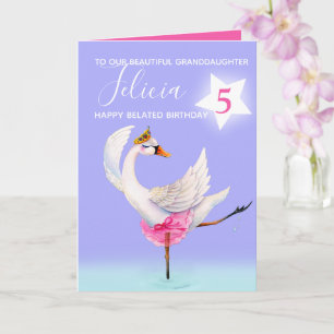 Carte Petite-fille du cygne de ballet tardif 5e annivers