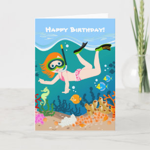 Carte Petite fille en snorkeling sous la mer