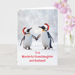 Carte Petite-fille et mari mignon couple de pingouins