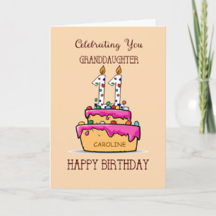 Carte Petite-fille Fête d'anniversaire 11 ans Gâteau Cel