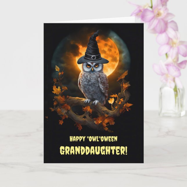 Carte Petite-fille Halloween heureux avec la chouette (Orchidée)