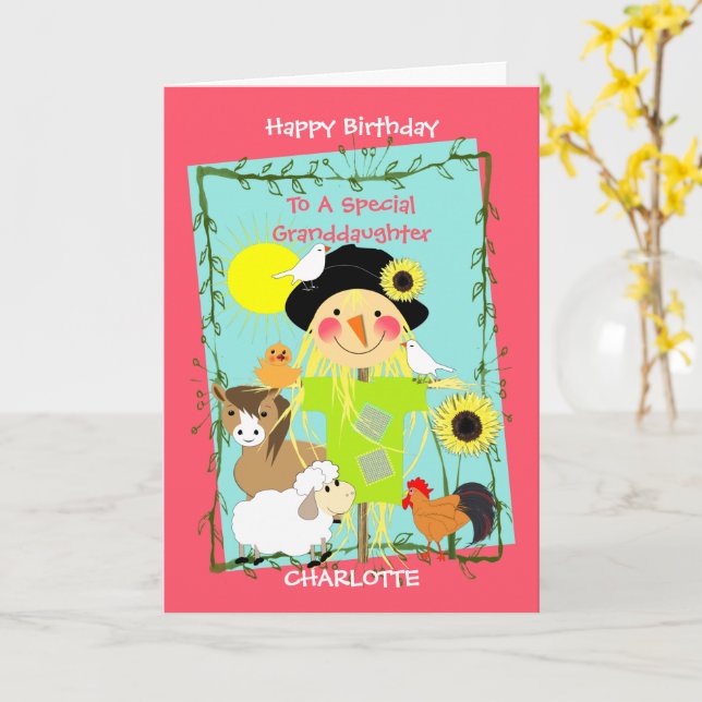 Carte Petite-fille Joyeux anniversaire mignonne animaux  (Fleur jaune)