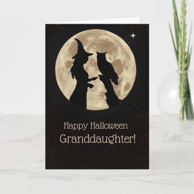 Carte Petite-fille Joyeux Halloween avec sorcière et hib (Devant)