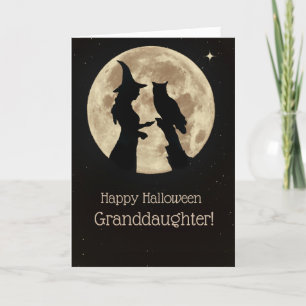Carte Petite-fille Joyeux Halloween avec sorcière et hib
