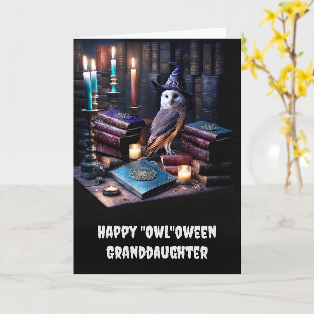 Carte Petite-fille Joyeux Halloween Cute Magique Owl (Fleur jaune)
