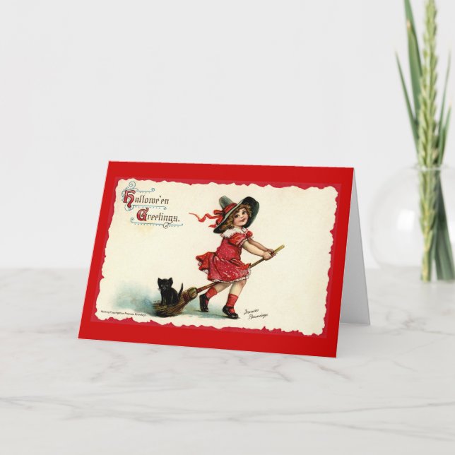 Carte Petite fille mignonne Halloween de sorcière (Devant)