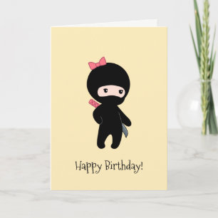 Carte Petite fille Ninja à l'anniversaire jaune