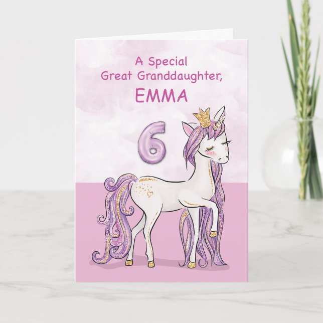 Carte Petite-fille pour son 6ème anniversaire Rose Nom p (Devant)