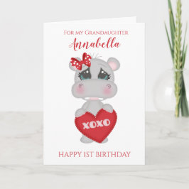 Carte Petite-fille Premier Anniversaire Mignon Hippopota