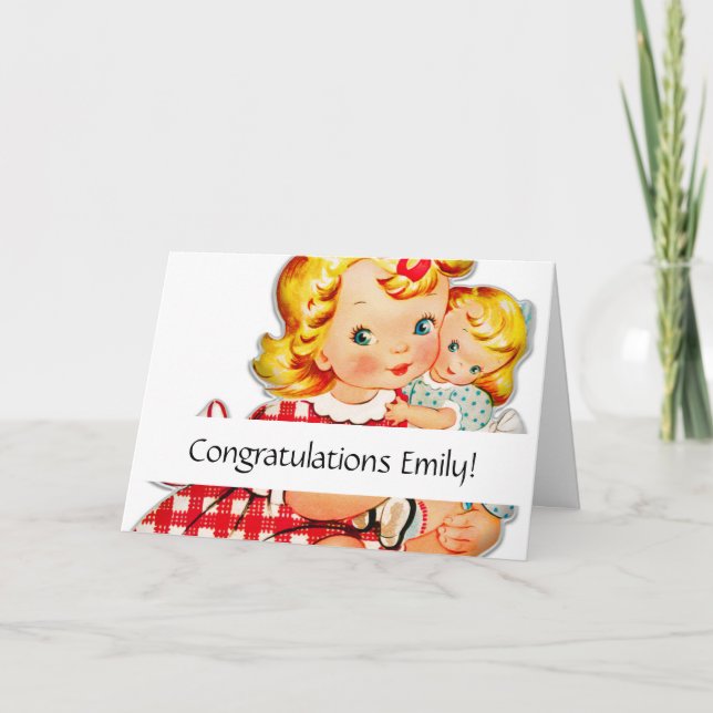Carte Petite fille retro vintage poupée (Devant)