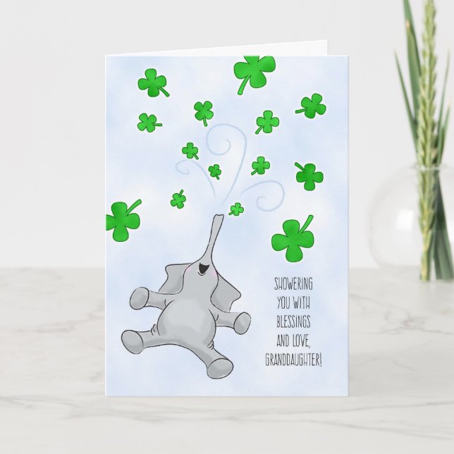 Carte Petite-fille, Shamrock de la Saint Patrick Elephan (Devant)