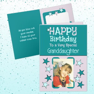 Carte Petite-fille spéciale photo turquoise anniversaire
