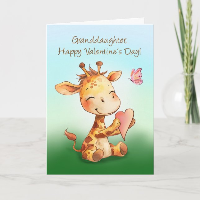 Carte Petite-fille Valentine Cute Happy Giraffe Heart (Devant)