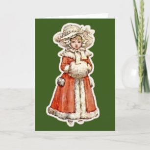 Carte Petite fille victorienne papier poupée hiver mante
