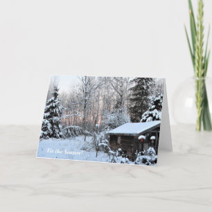 Carte Petite maison pastel du coucher de soleil d'hiver