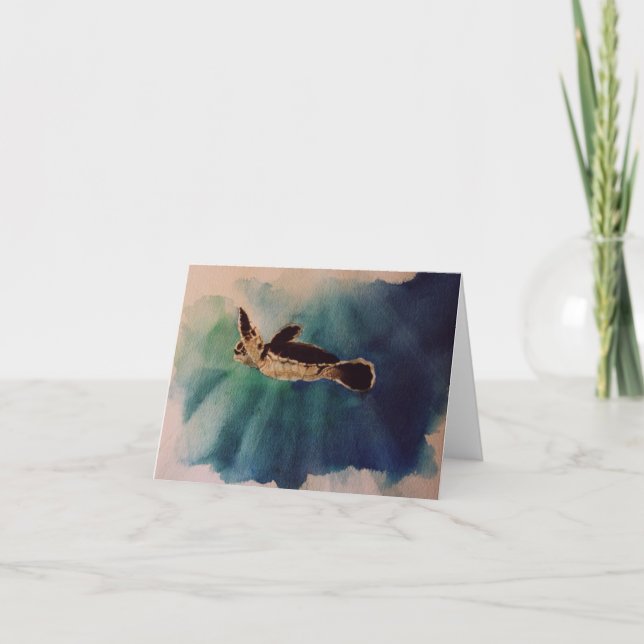 Carte petite tortue à l'aquarelle de surface (Devant)