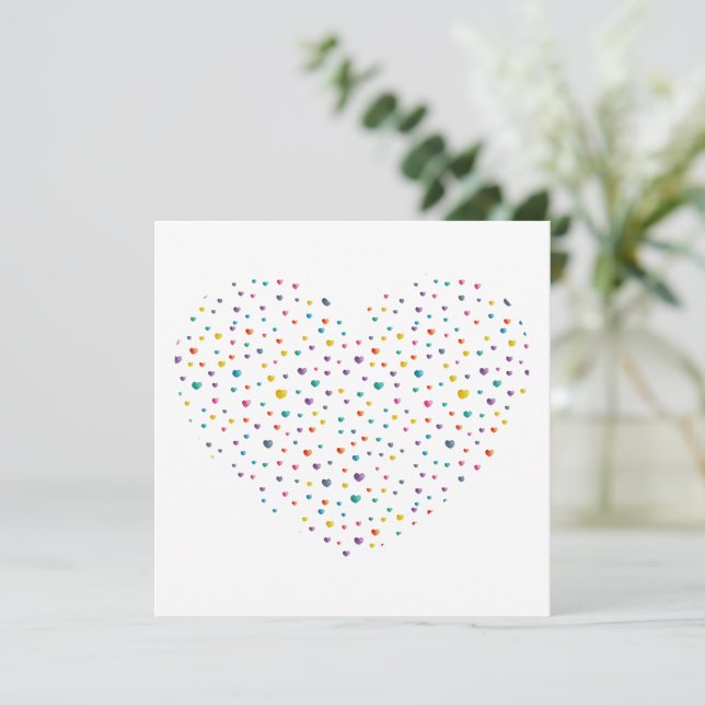 Carte Petits cœurs grand cœur - Aquarelle (Debout devant)