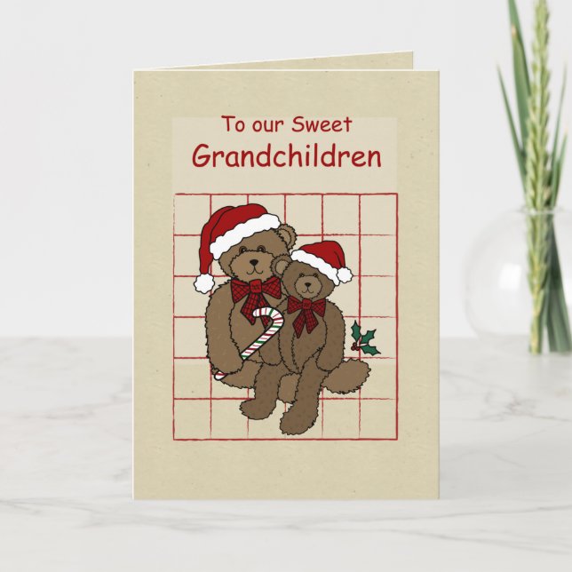 Carte Petits-enfants Nounours qui souhaitent des vacance (Devant)