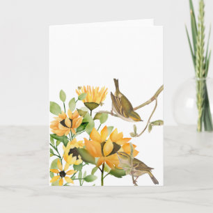 Carte Petits Wrens Jaunes aux tiges de tournesol
