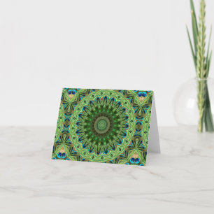 Carte Pétoncle en plumes Mandala Emerald et symétrie ble