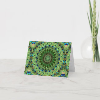 Carte Pétoncle en plumes Mandala Emerald et symétrie ble