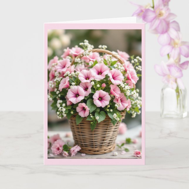 Carte Pétunias roses personnaliser anniversaire dos auss (Orchidée)