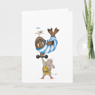 Carte Phacochère lutteur de cirque vintage avec un morse